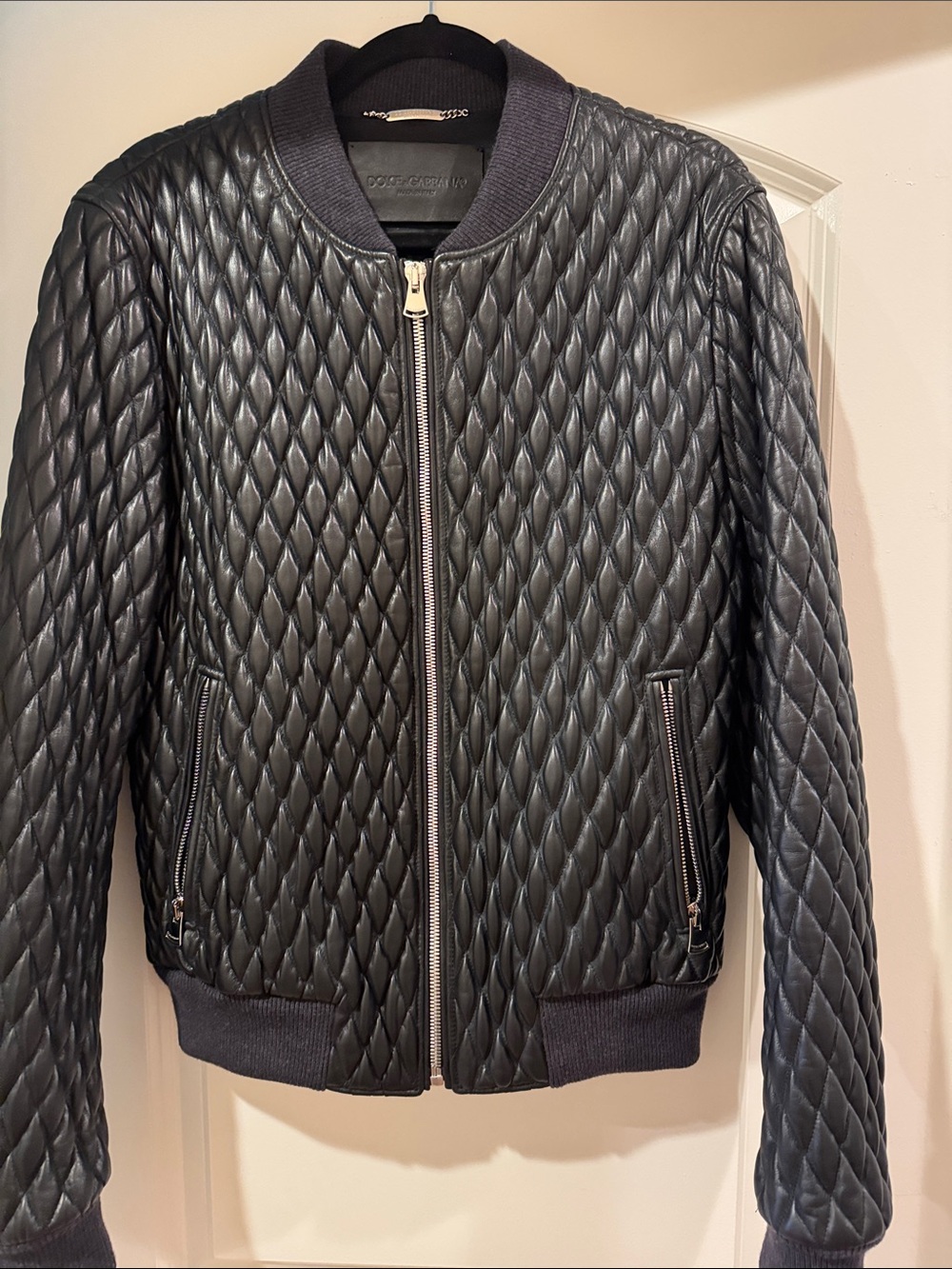 Dolce & Gabbana Quilted Black Leather Bomber Jacket